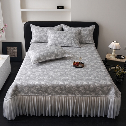 91家纺网 家纺一手货源 找家纺 （总）2025新款5D提花全凉感中分子凉席 冰感床裙款凉席三件套-提花系列