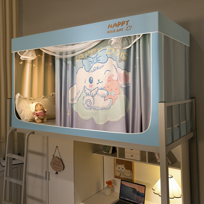 91家纺网 家纺一手货源 找家纺 觅妮家纺 2025新款99%强遮光涂银涂层大版数码印花宿舍学生床帘蚊帐 梦幻爱宠