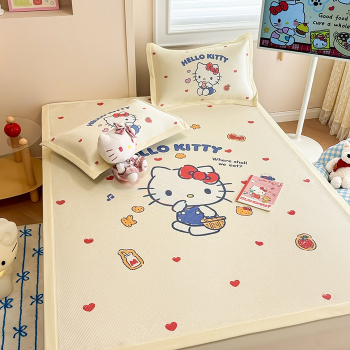 91家纺网 家纺一手货源 找家纺 （总）蓝邻 2025春夏新款正版三丽鸥600D冰藤大版数码印花凉席-场景一