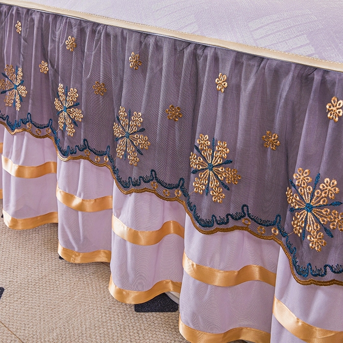 91家纺网 家纺一手货源 找家纺 情恒家纺   2025新款提花PE海洋丝可脱卸床裙席三件套 城市剪影 魅紫