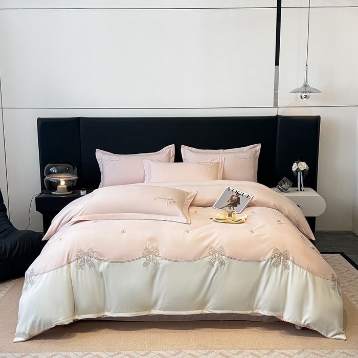 91家纺网 家纺一手货源 找家纺 梧桐家居 2025新款亲肤棉绣花四件套-米勒 米勒-浅粉