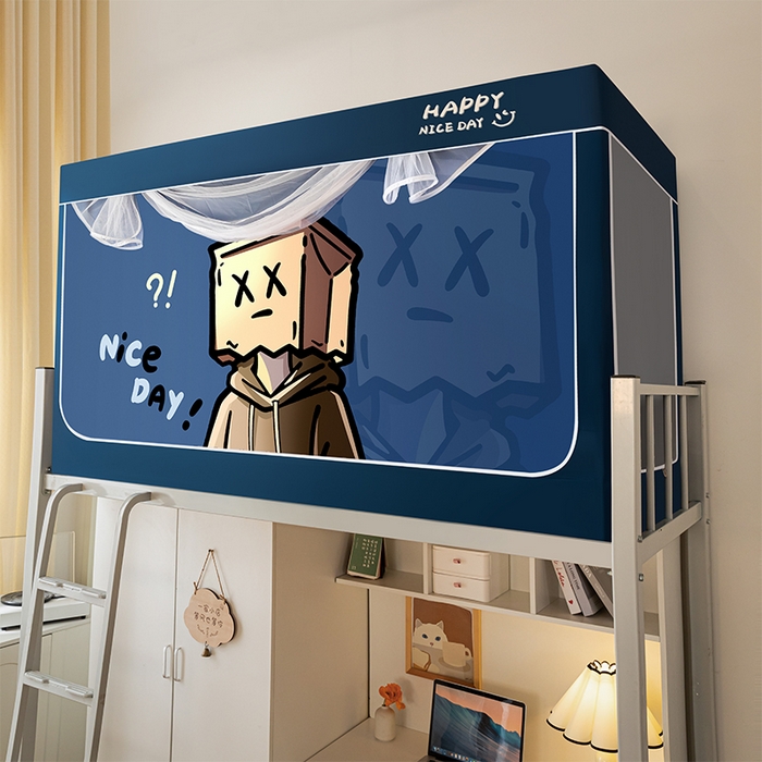 91家纺网 家纺一手货源 找家纺 觅妮家纺 2025新款99%强遮光涂银涂层大版数码印花宿舍学生床帘蚊帐 隐匿人