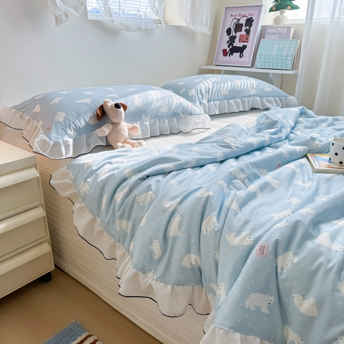 91家纺网 家纺一手货源 找家纺 九花鹿 2025新款凉感提花夏被 北极熊