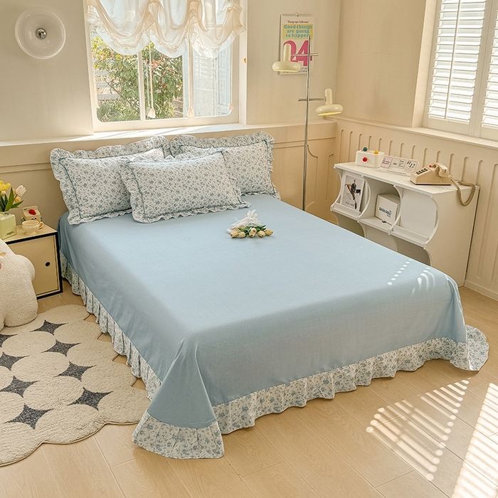 91家纺网 家纺一手货源 找家纺 缦彩家纺  2025新款韩版全棉公主风床单四件套 海韵花