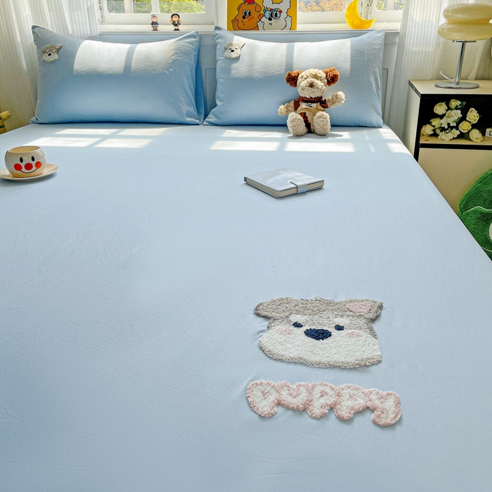 91家纺网 家纺一手货源 找家纺 海岛哥哥 2025春夏新款卡通毛巾绣床笠 小狗