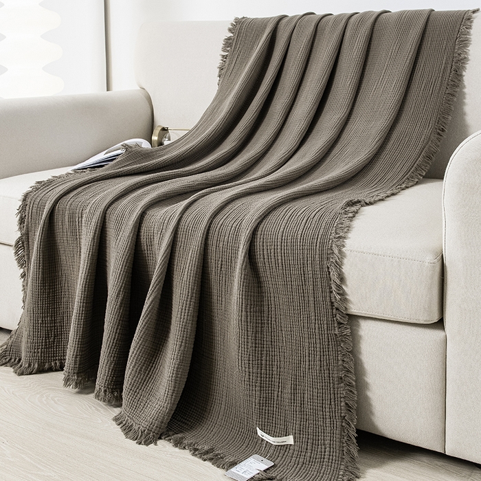 91家纺网 家纺一手货源 找家纺 （总）皇寝世家家居 2025新款A类全棉针织四层纱苏流毯子沙发盖毯 午睡复古毛毯