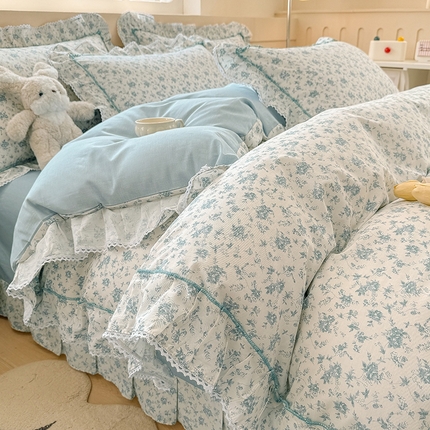 缦彩家纺  2025新款韩版全棉公主风床单四件套 海韵花