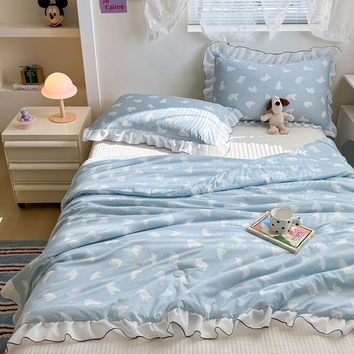 91家纺网 家纺一手货源 找家纺 九花鹿 2025新款凉感提花夏被 北极熊