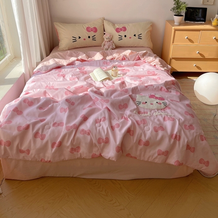 桃喜 2025新款水洗棉毛巾绣单夏被被子被芯夏被套件（非全棉）系列1 粉蝴蝶结小猫