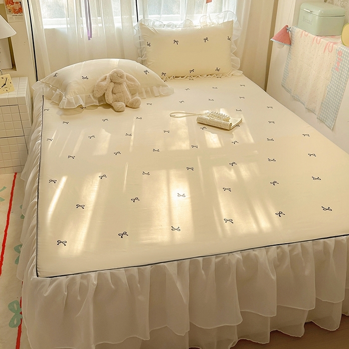 91家纺网 家纺一手货源 找家纺 （总）老K (原美阁）2025年新款双层雪纺床裙款冰丝空调软席三件套