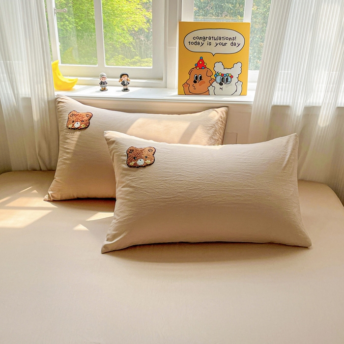 91家纺网 家纺一手货源 找家纺 海岛哥哥 2025春夏新款卡通毛巾绣床笠 三只小熊-咖