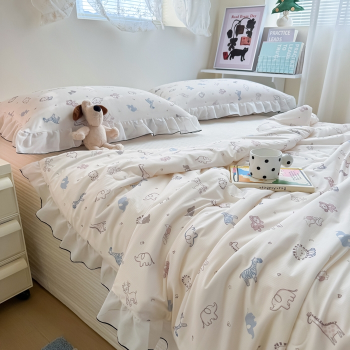 91家纺网 家纺一手货源 找家纺 九花鹿 2025新款凉感提花夏被 动物乐园