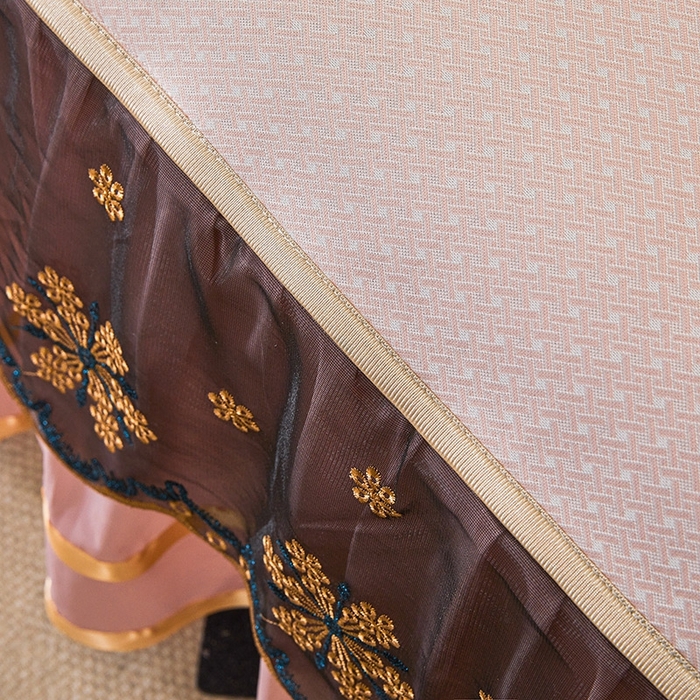 91家纺网 家纺一手货源 找家纺 情恒家纺   2025新款提花PE海洋丝可脱卸床裙席三件套 阡陌 淡粉