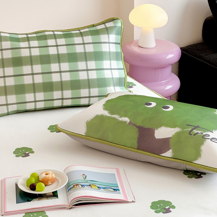 91家纺网 家纺一手货源 找家纺 如一2025A类ins大版数码卡通印花冰丝凉感席 绿森林-床笠-床笠