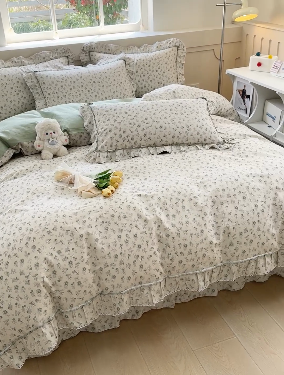 91家纺网 家纺一手货源 找家纺 缦彩家纺  2025新款韩版全棉公主风床单四件套 春野