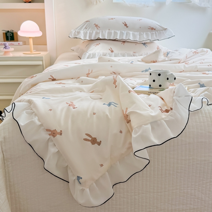 91家纺网 家纺一手货源 找家纺 九花鹿 2025新款凉感提花夏被 啵啵兔