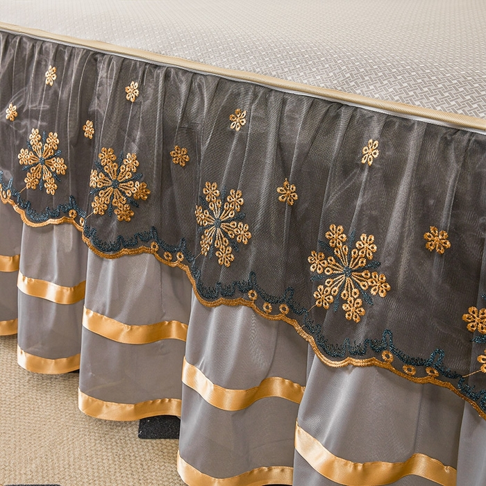 91家纺网 家纺一手货源 找家纺 情恒家纺   2025新款提花PE海洋丝可脱卸床裙席三件套 阡陌 星灰