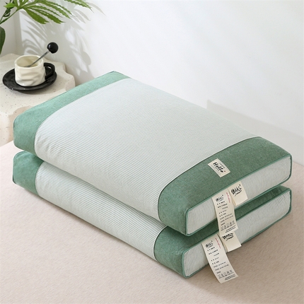 91家纺网 家纺一手货源 找家纺 （总）珍贝家纺 2025新款全棉纯棉简约条纹款宫廷全荞麦壳枕 枕头枕芯