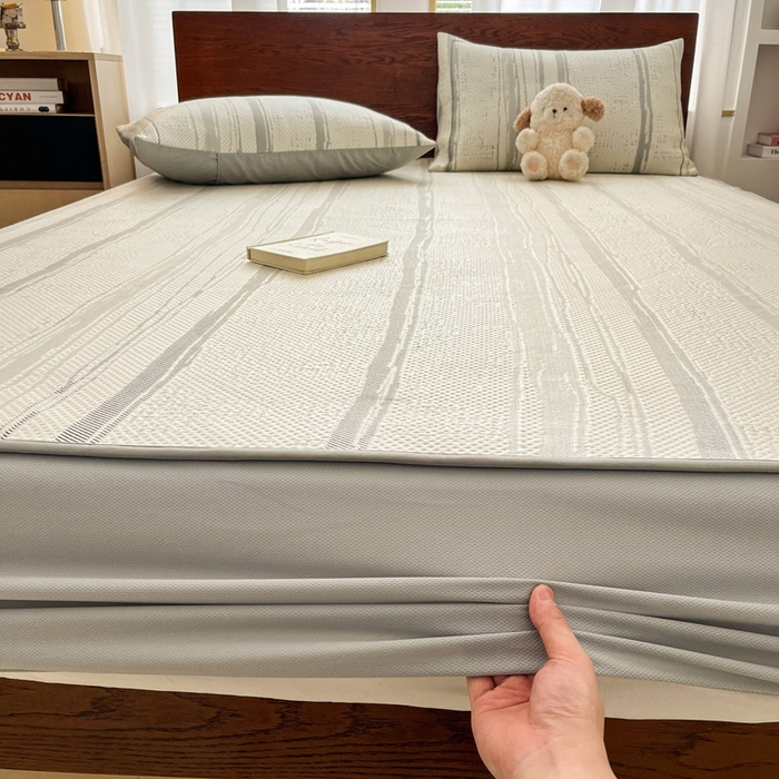 91家纺网 家纺一手货源 找家纺 雅居纺家纺 2025新款A类加厚三明治底简约提花凉感席系列-床笠款 线条-灰