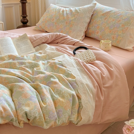 首尔2025新款全棉双层纱小碎花花边款四件套 梨落