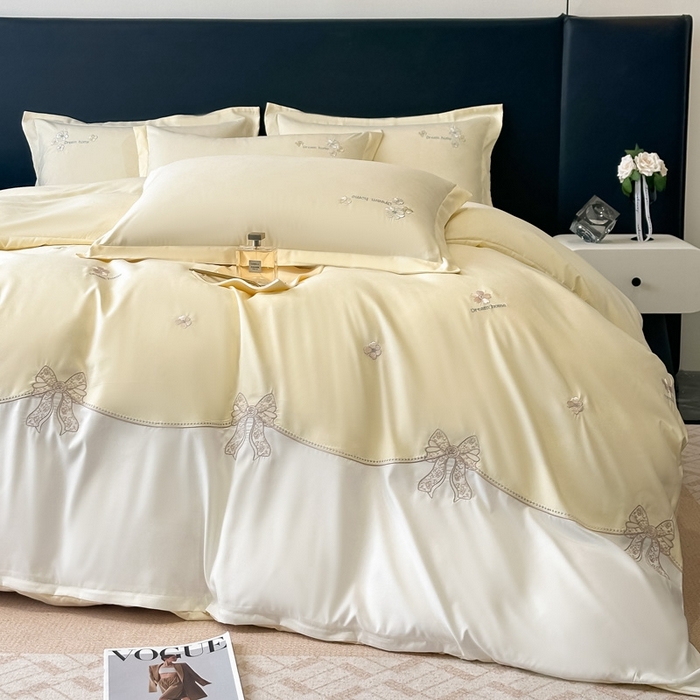 91家纺网 家纺一手货源 找家纺 梧桐家居 2025新款亲肤棉绣花四件套-米勒 米勒-浅黄