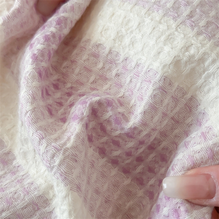 91家纺网 家纺一手货源 找家纺 小春日和 高端华夫格纯棉四件套高档民宿全棉四件套多巴胺纯棉被套人字纹纯色加大床单1.8纯色棉床笠 云牧-紫