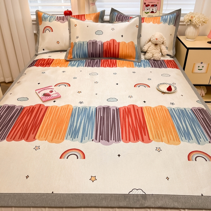 91家纺网 家纺一手货源 找家纺 懒猫 2025新款600D数码印花冰丝凉席席子 多彩世界