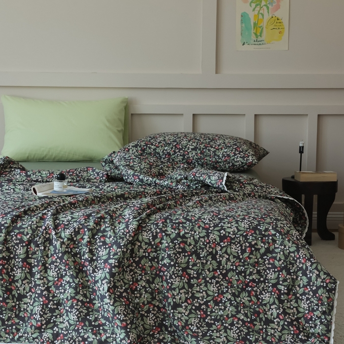 91家纺网 家纺一手货源 找家纺 棉眠 2025新款纯棉花边夏被套件 小红莓