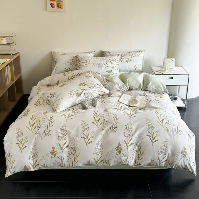 91家纺网 家纺一手货源 找家纺 澳梵家居 2025新款全棉印花四件套 森中草木