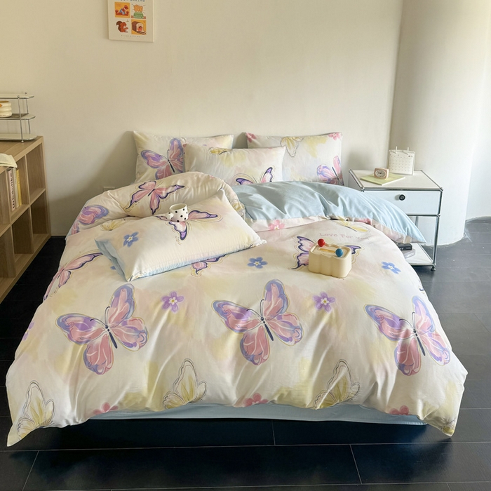 91家纺网 家纺一手货源 找家纺 澳梵家居 2025新款全棉印花四件套 彩蝶