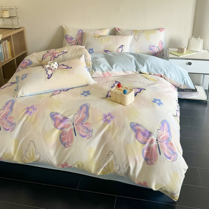 91家纺网 家纺一手货源 找家纺 澳梵家居 2025新款全棉印花四件套 彩蝶