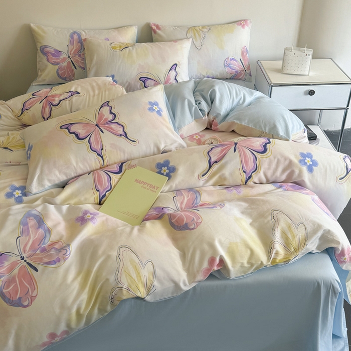 91家纺网 家纺一手货源 找家纺 澳梵家居 2025新款全棉印花四件套 彩蝶