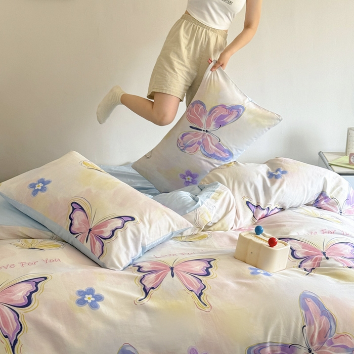 91家纺网 家纺一手货源 找家纺 澳梵家居 2025新款全棉印花四件套 彩蝶