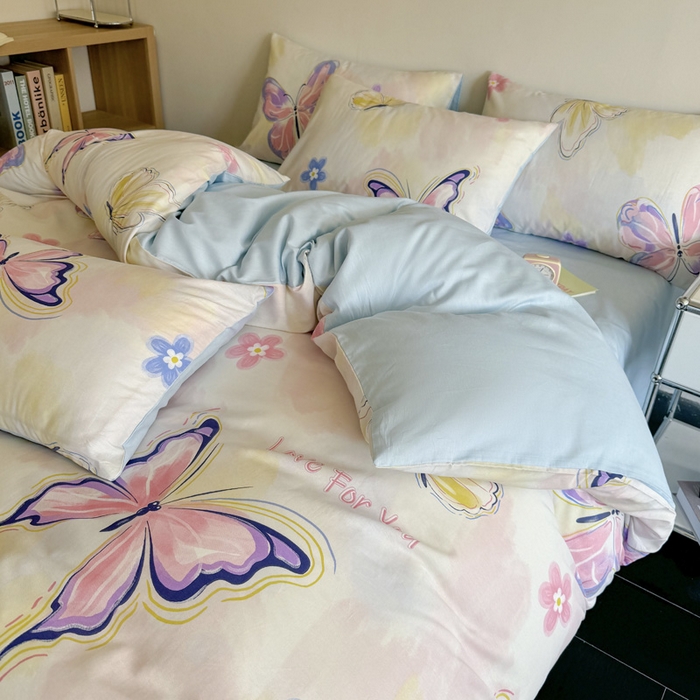 91家纺网 家纺一手货源 找家纺 澳梵家居 2025新款全棉印花四件套 彩蝶