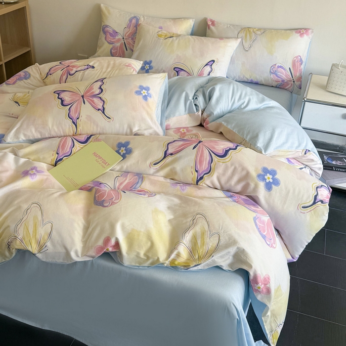 91家纺网 家纺一手货源 找家纺 澳梵家居 2025新款全棉印花四件套 彩蝶