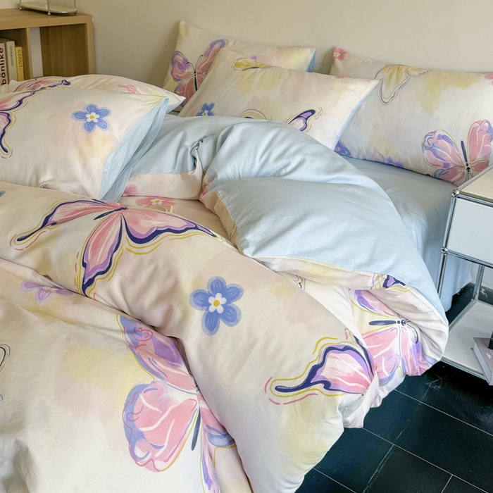 91家纺网 家纺一手货源 找家纺 澳梵家居 2025新款全棉印花四件套 彩蝶