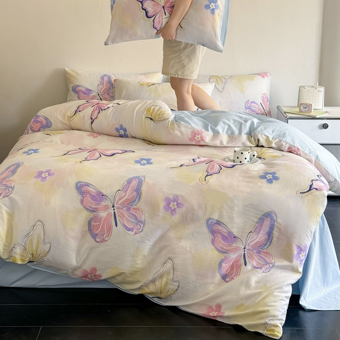 91家纺网 家纺一手货源 找家纺 澳梵家居 2025新款全棉印花四件套 彩蝶