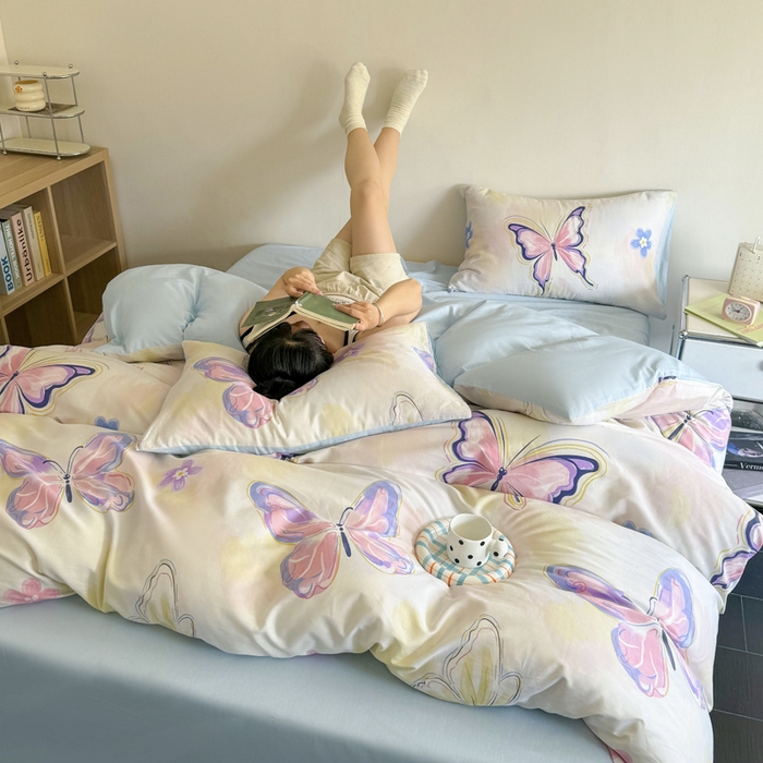 91家纺网 家纺一手货源 找家纺 澳梵家居 2025新款全棉印花四件套 彩蝶