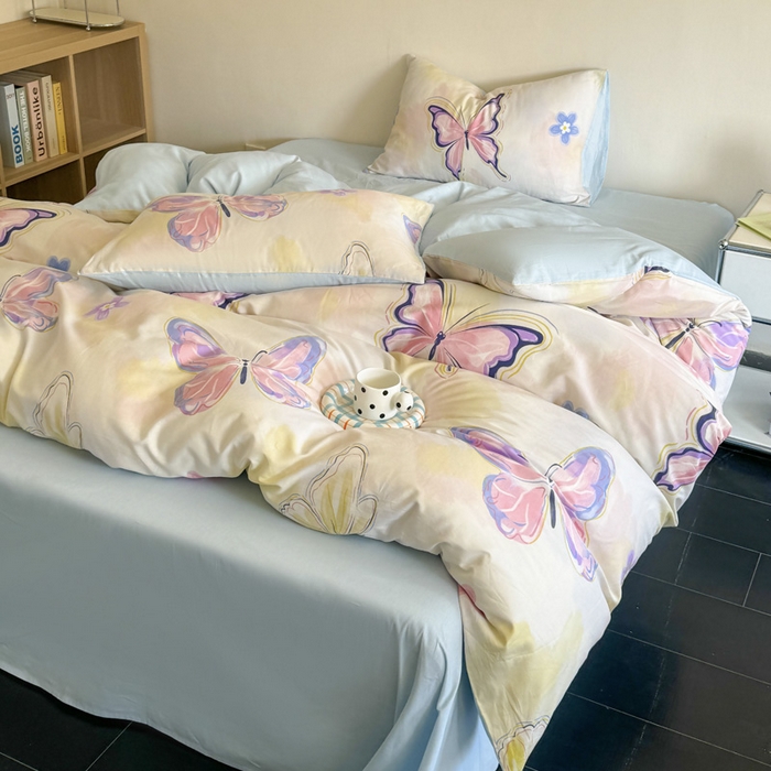 91家纺网 家纺一手货源 找家纺 澳梵家居 2025新款全棉印花四件套 彩蝶