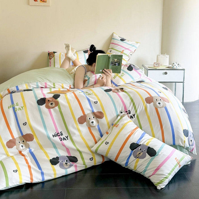 91家纺网 家纺一手货源 找家纺 澳梵家居 2025新款全棉印花四件套 彩虹乐园