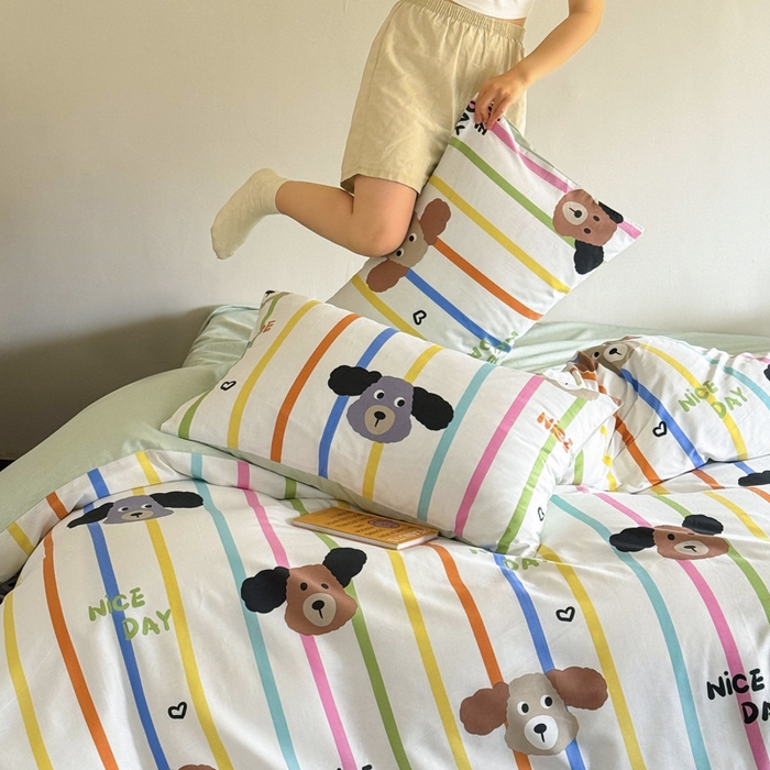 91家纺网 家纺一手货源 找家纺 澳梵家居 2025新款全棉印花四件套 彩虹乐园