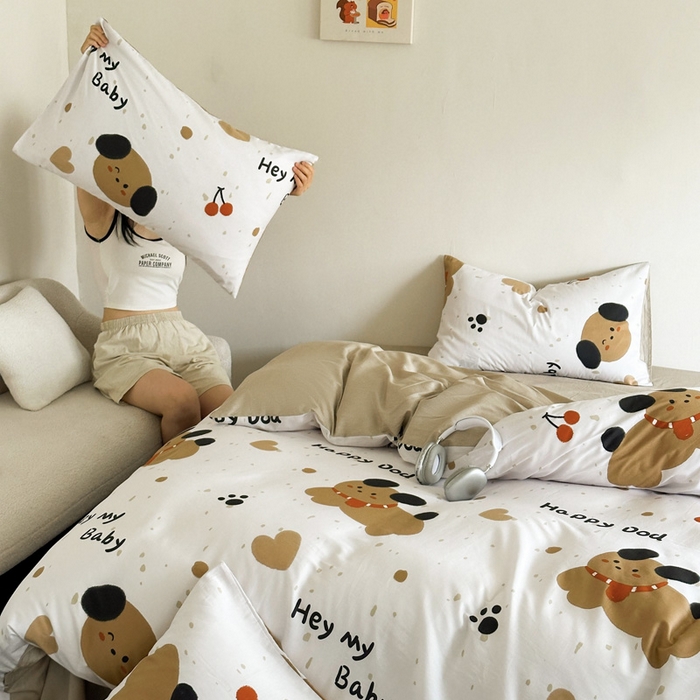 91家纺网 家纺一手货源 找家纺 澳梵家居 2025新款全棉印花四件套 乖乖狗