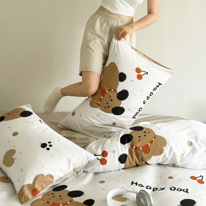 91家纺网 家纺一手货源 找家纺 澳梵家居 2025新款全棉印花四件套 乖乖狗