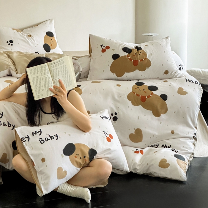 91家纺网 家纺一手货源 找家纺 澳梵家居 2025新款全棉印花四件套 乖乖狗