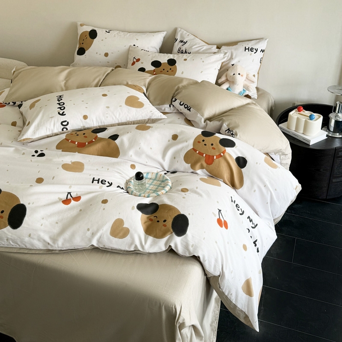 91家纺网 家纺一手货源 找家纺 澳梵家居 2025新款全棉印花四件套 乖乖狗