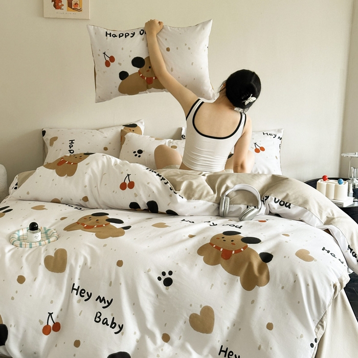 91家纺网 家纺一手货源 找家纺 澳梵家居 2025新款全棉印花四件套 乖乖狗