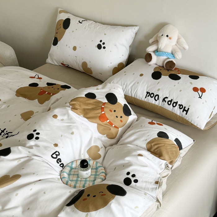 91家纺网 家纺一手货源 找家纺 澳梵家居 2025新款全棉印花四件套 乖乖狗