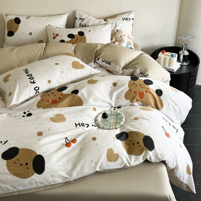 91家纺网 家纺一手货源 找家纺 澳梵家居 2025新款全棉印花四件套 乖乖狗