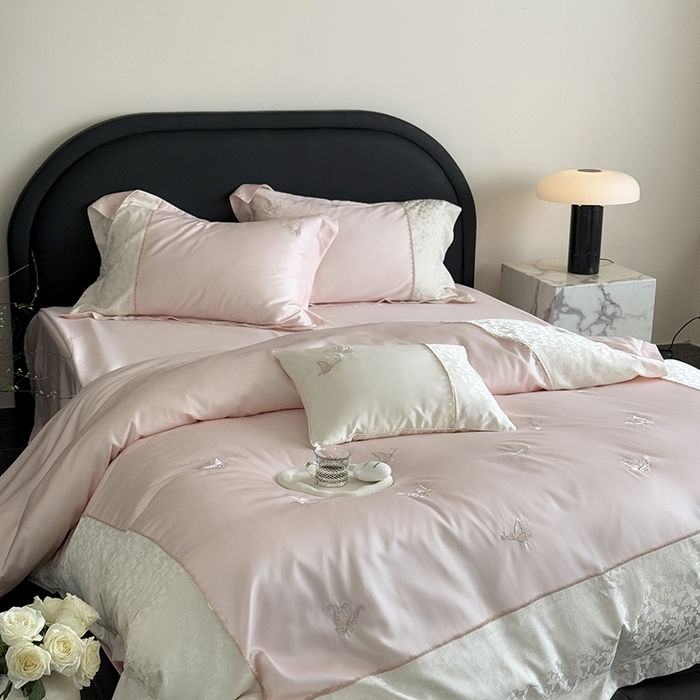 91家纺网 家纺一手货源 找家纺 MIU缪家居 2025新款100支超柔天丝棉四件套-安缦 安缦-日暮粉