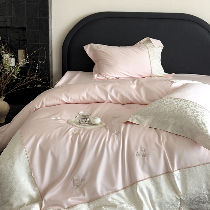 91家纺网 家纺一手货源 找家纺 MIU缪家居 2025新款100支超柔天丝棉四件套-安缦 安缦-日暮粉